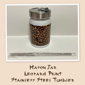 Mason Jar Wide Mouth Stainless Steel Tumbler, Leopard Print Tumbler